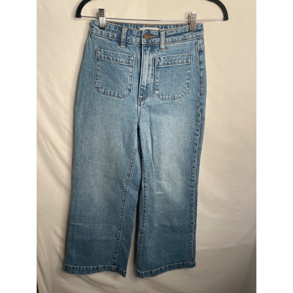 Rolla's High Rise Wide Leg Jeans Light Wash Blue Front Patch Pockets Size 25 - Picture 3 of 4